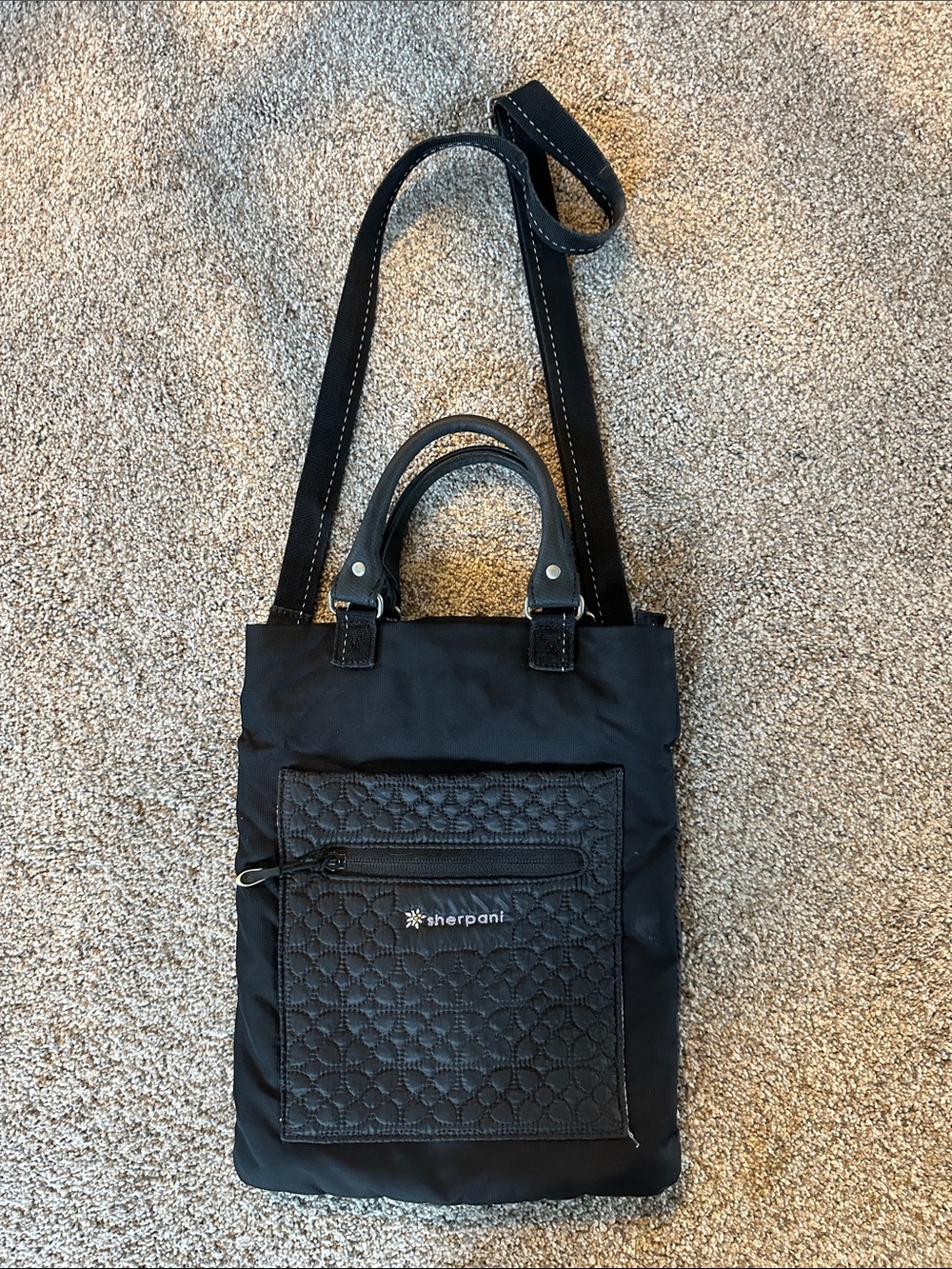 Sherpani Black Quilted Front Crossbody Tote